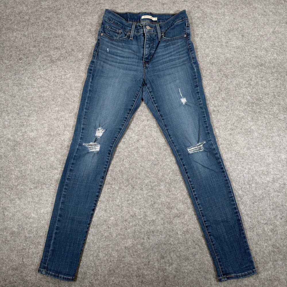 Levis 311 Shaping Skinny Jeans Womens 26 Blue Distressed Denim 19626-0387 L30 - Picture 2 of 11